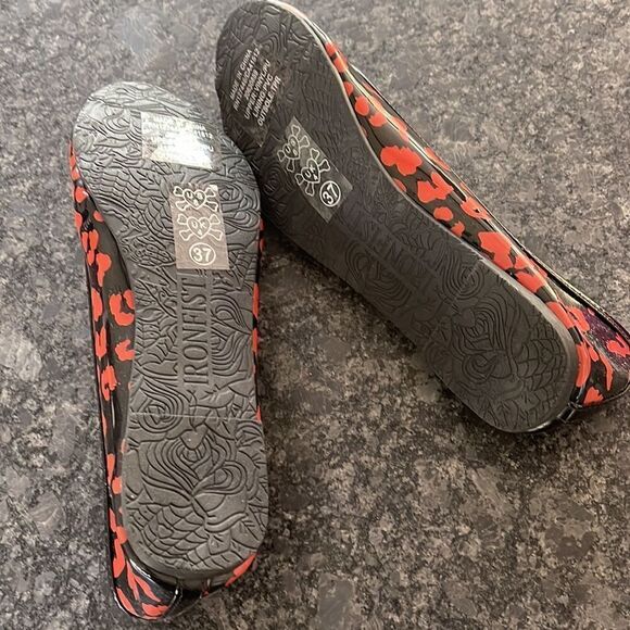 Iron Fist Dawn Raw Power Peeptoe ballerina flats in black with orange leopard - Picture 3 of 5